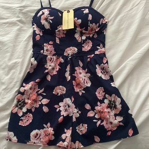 Navy Blue Flower Romper